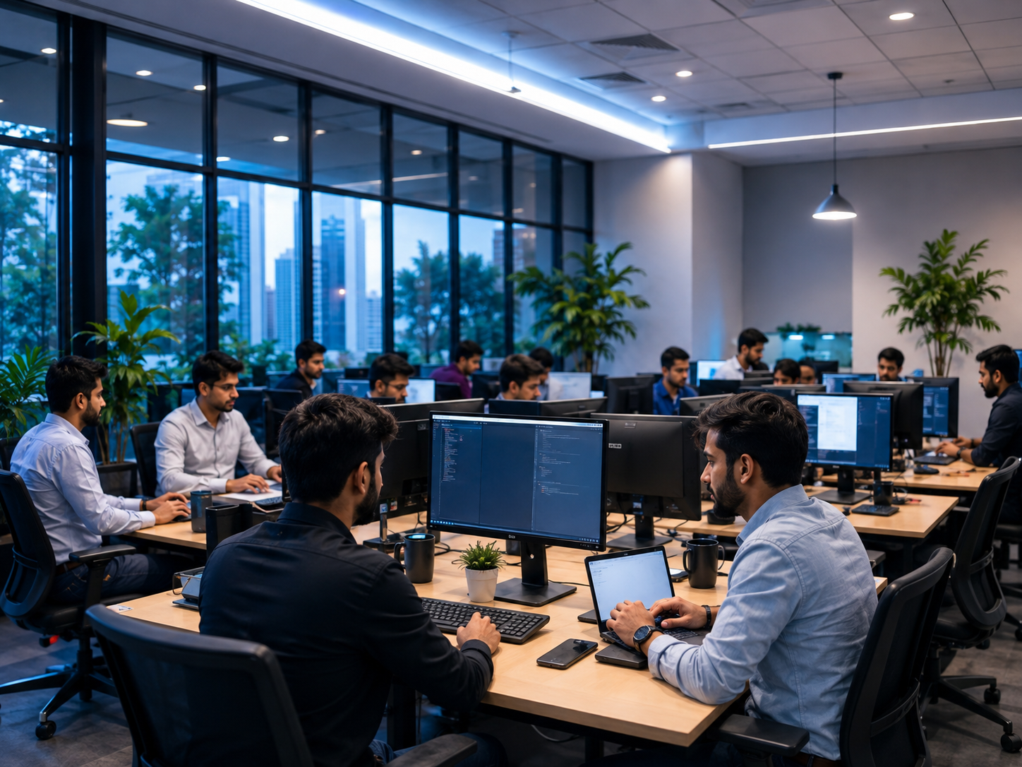 Technology team working in a modern office