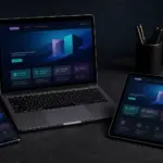 Responsive website design shown across desktop tablet and mobile devices